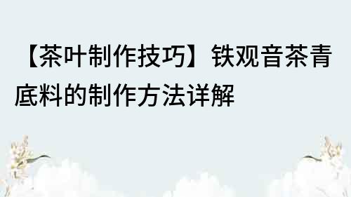 【茶叶制作技巧】铁观音茶青底料的制作方法详解