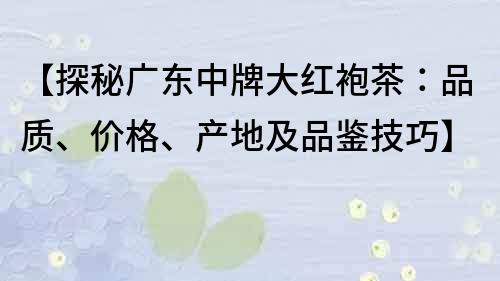 【探秘广东中牌大红袍茶：品质、价格、产地及品鉴技巧】