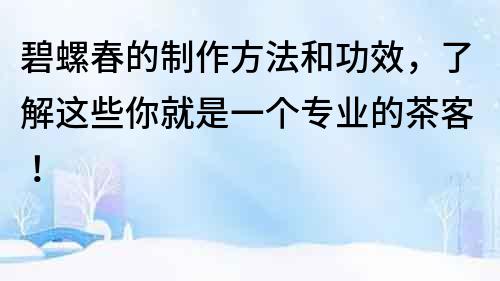 碧螺春的制作方法和功效，了解这些你就是一个专业的茶客！