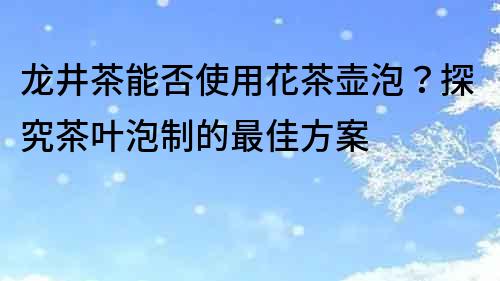 龙井茶能否使用花茶壶泡？探究茶叶泡制的最佳方案