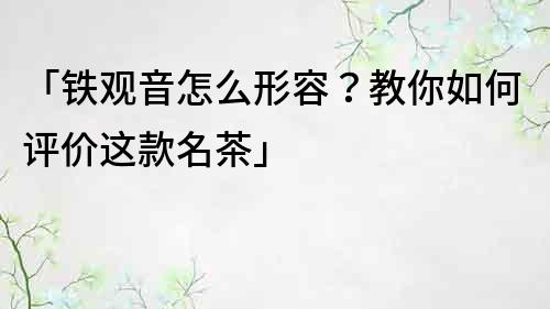 「铁观音怎么形容？教你如何评价这款名茶」