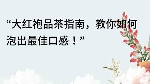 “大红袍品茶指南，教你如何泡出最佳口感！”