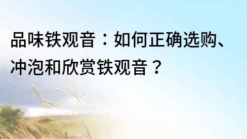 品味铁观音：如何正确选购、冲泡和欣赏铁观音？