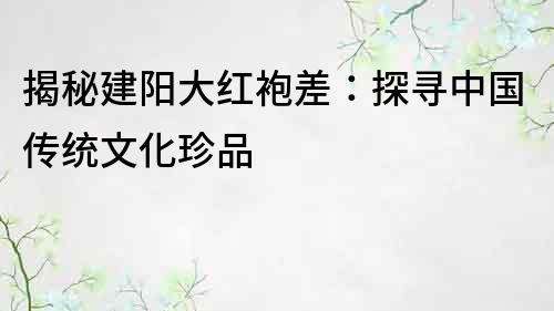 揭秘建阳大红袍差：探寻中国传统文化珍品