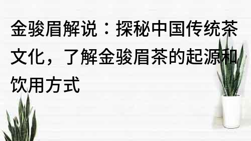 金骏眉解说：探秘中国传统茶文化，了解金骏眉茶的起源和饮用方式