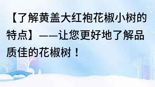 【了解黄盖大红袍花椒小树的特点】——让您更好地了解品质佳的花椒树！