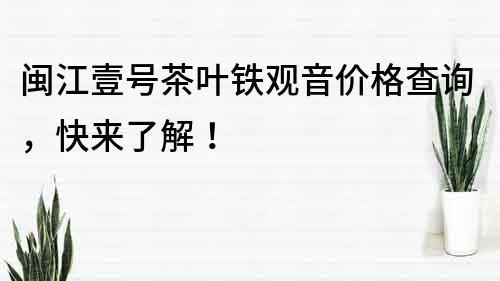 闽江壹号茶叶铁观音价格查询，快来了解！