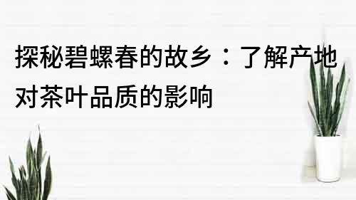 探秘碧螺春的故乡：了解产地对茶叶品质的影响