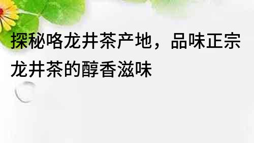 探秘咯龙井茶产地，品味正宗龙井茶的醇香滋味