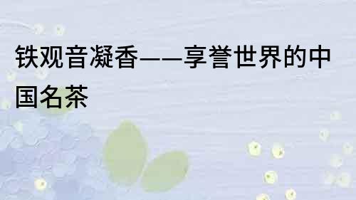 铁观音凝香——享誉世界的中国名茶