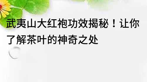 武夷山大红袍功效揭秘！让你了解茶叶的神奇之处