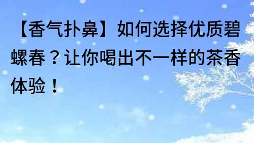 【香气扑鼻】如何选择优质碧螺春？让你喝出不一样的茶香体验！