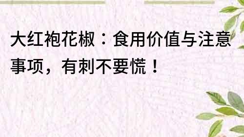 大红袍花椒：食用价值与注意事项，有刺不要慌！