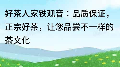 好茶人家铁观音：品质保证，正宗好茶，让您品尝不一样的茶文化