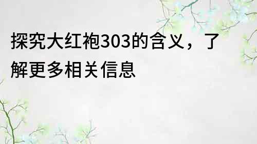 探究大红袍303的含义，了解更多相关信息