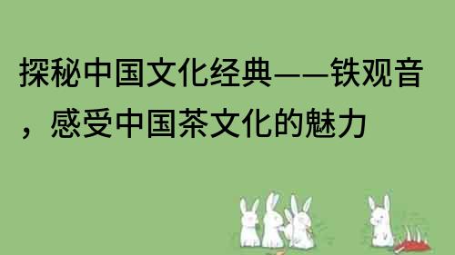 探秘中国文化经典——铁观音，感受中国茶文化的魅力