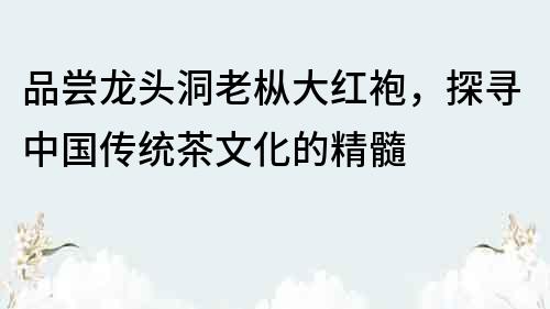 品尝龙头洞老枞大红袍，探寻中国传统茶文化的精髓