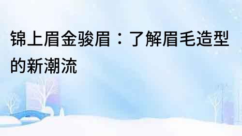 锦上眉金骏眉：了解眉毛造型的新潮流