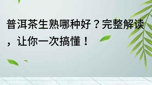 普洱茶生熟哪种好？完整解读，让你一次搞懂！