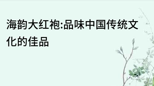 海韵大红袍:品味中国传统文化的佳品