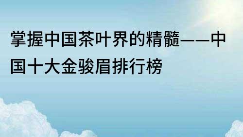 掌握中国茶叶界的精髓——中国十大金骏眉排行榜