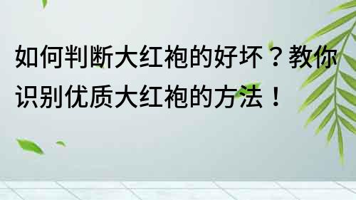 如何判断大红袍的好坏？教你识别优质大红袍的方法！