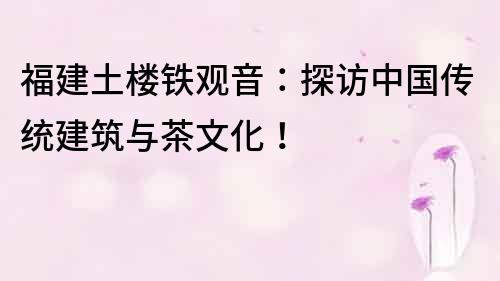 福建土楼铁观音：探访中国传统建筑与茶文化！