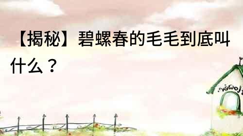 【揭秘】碧螺春的毛毛到底叫什么？