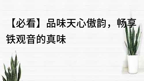 【必看】品味天心傲韵，畅享铁观音的真味