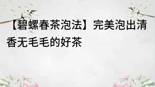 【碧螺春茶泡法】完美泡出清香无毛毛的好茶