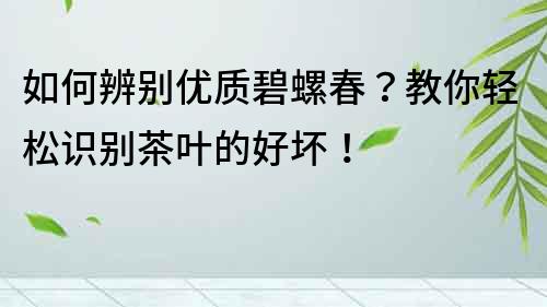 如何辨别优质碧螺春？教你轻松识别茶叶的好坏！