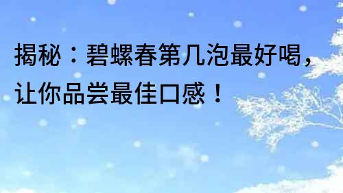 揭秘：碧螺春第几泡最好喝，让你品尝最佳口感！