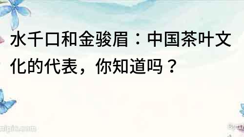 水千口和金骏眉：中国茶叶文化的代表，你知道吗？