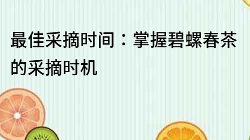 最佳采摘时间：掌握碧螺春茶的采摘时机