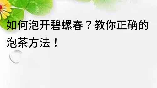 如何泡开碧螺春？教你正确的泡茶方法！