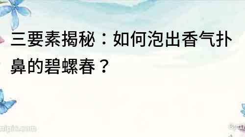 三要素揭秘：如何泡出香气扑鼻的碧螺春？