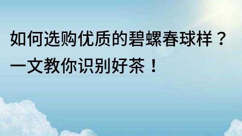 如何选购优质的碧螺春球样？一文教你识别好茶！